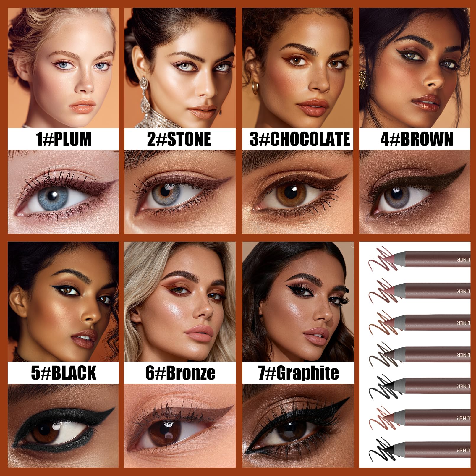 KCTAN pencil applied on upper lashline demonstrating defined lashes