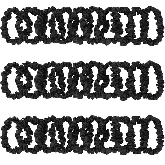 KECUCO front view of 30 black satin hair ties showing neat packaging and value
