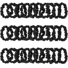 KECUCO front view of 30 black satin hair ties showing neat packaging and value