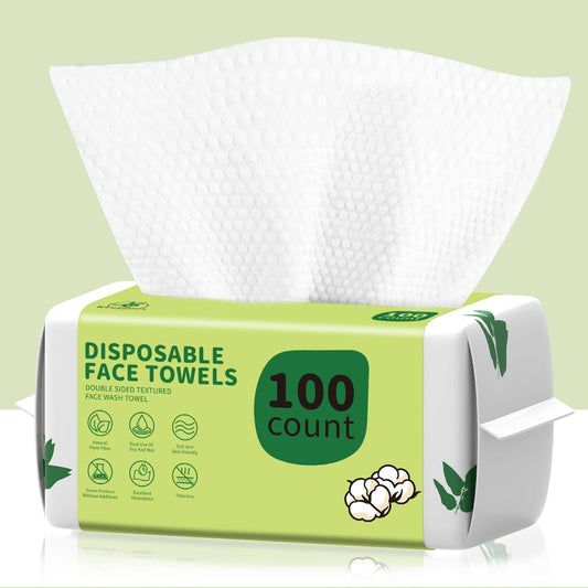 KeeiZoes front packaging showing 100 biodegradable face towels and count benefit