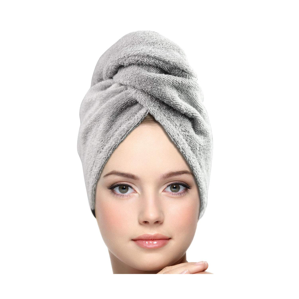 KEEPOZ front view of grey cotton turban showing compact fold and soft plush feel