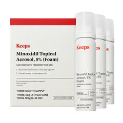 Keeps bottle front packaging showing 5% solution and three-bottle supply benefit