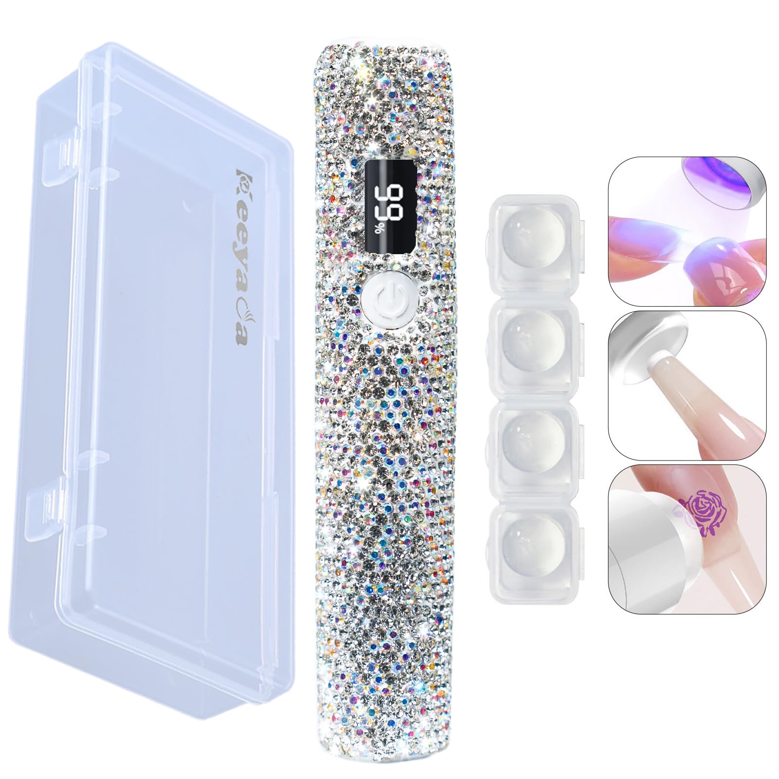 keeyada handheld lamp front view with rhinestones showing stylish design and portability