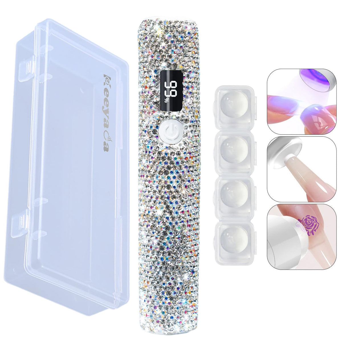 keeyada handheld lamp front view with rhinestones showing stylish design and portability