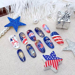 KEHKFSEF heart and glasses nail art close-up emphasizing playful patriotic accents