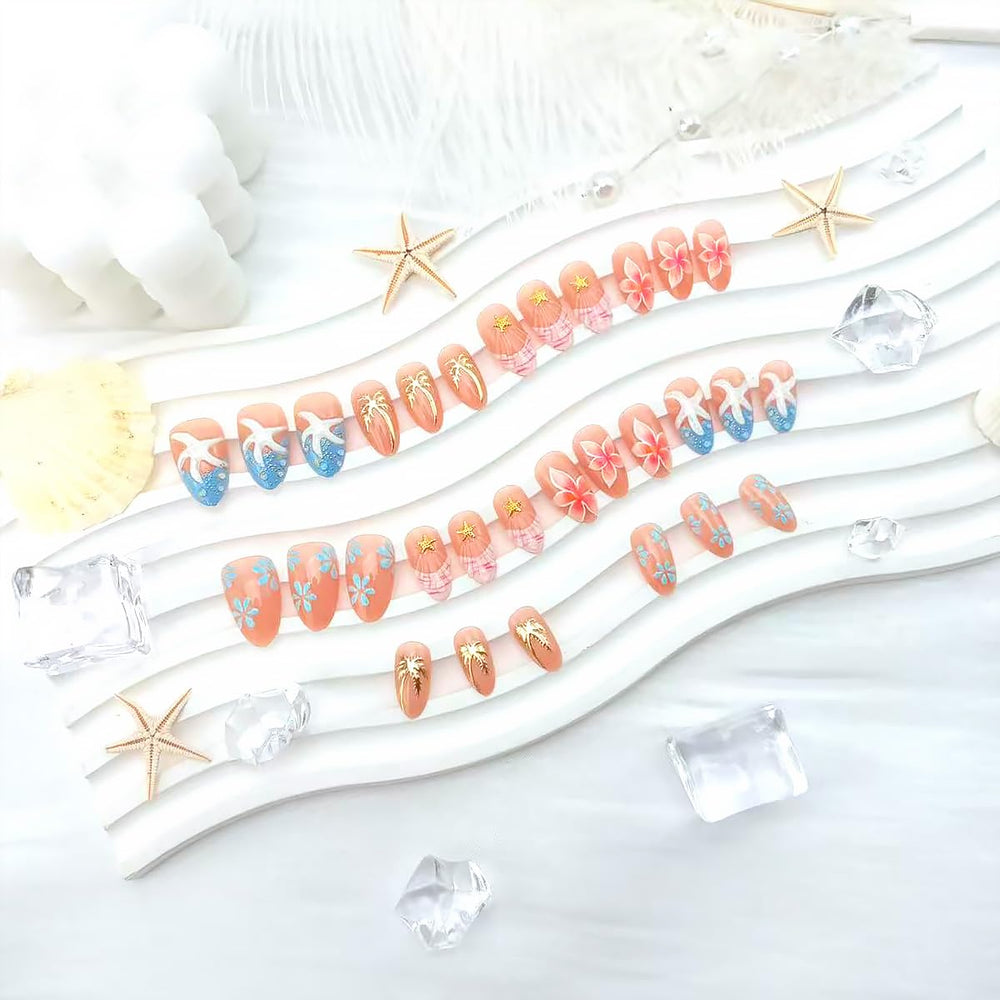 KEHKFSEF nails beside ruler to show medium almond size and accurate fit
