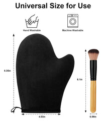 KELILO mitt and brush on bathroom vanity conveying tidy, reusable tanning routine