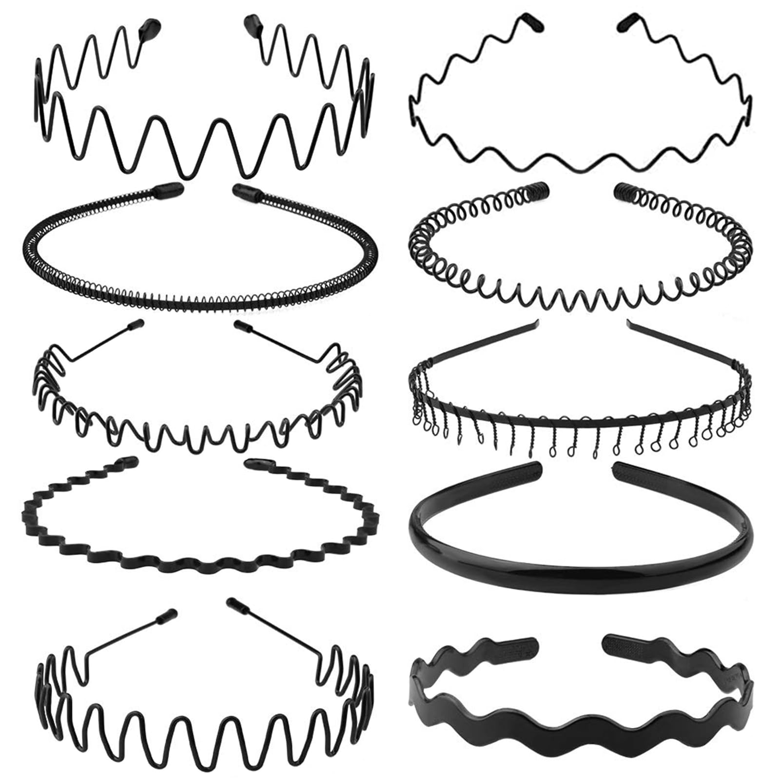 KELUBATU front view of 10-pack black headbands showing sleek finish and quantity benefit