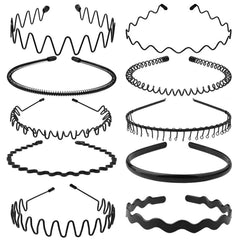 KELUBATU front view of 10-pack black headbands showing sleek finish and quantity benefit
