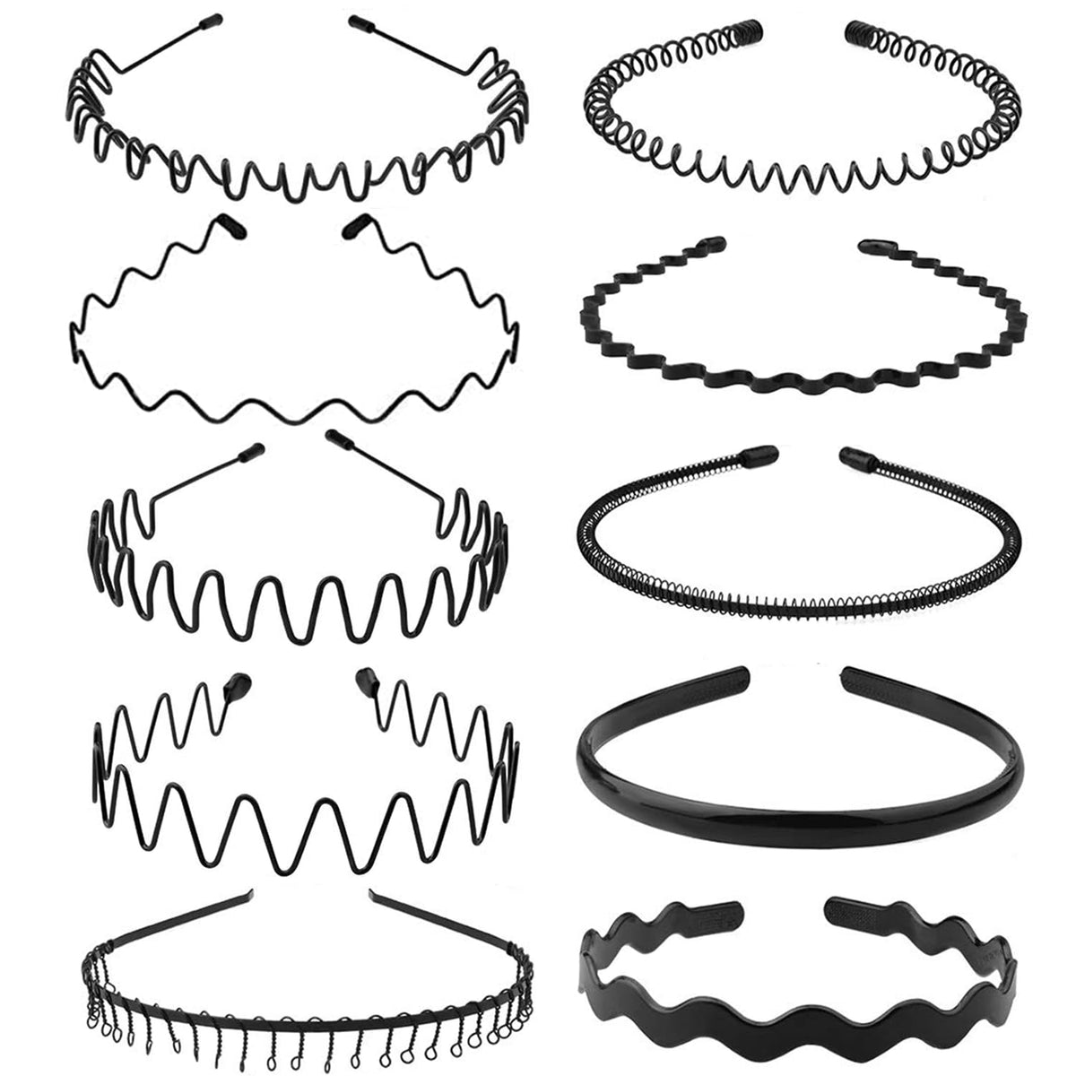 KELUBATU front pack showing ten metal wavy headbands, organized for convenience and value
