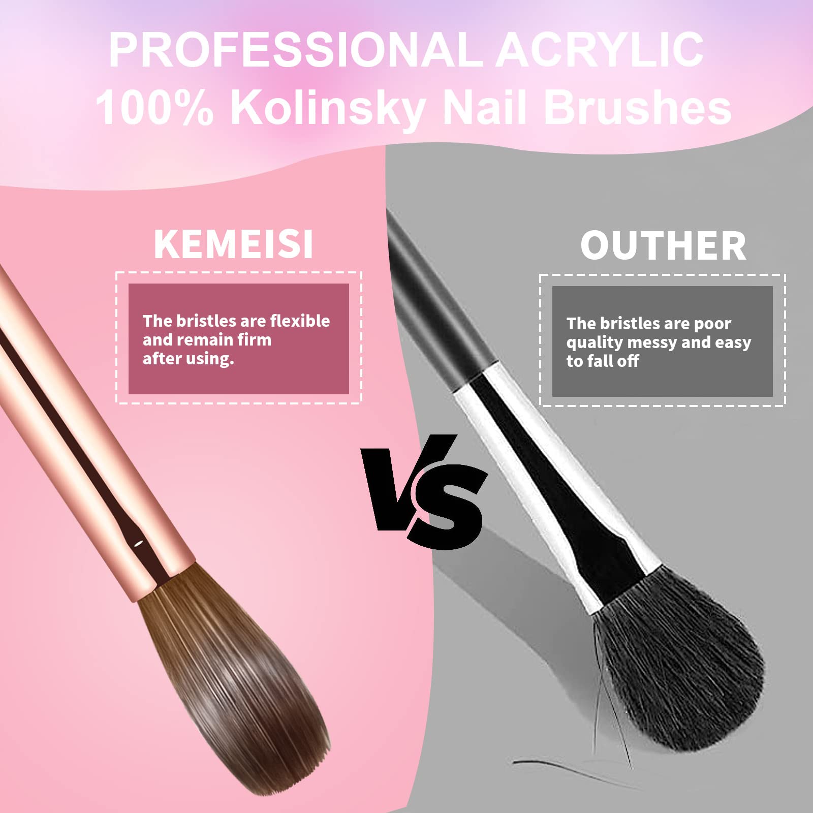 KEMEISI brush in use sculpting acrylic demonstrating precise powder placement benefit