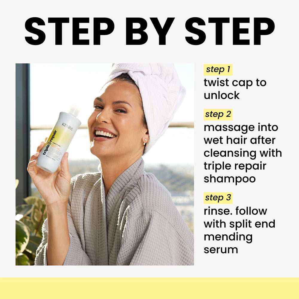 Kenra triple repair apply in hair demonstrating easier detangling and protection benefit