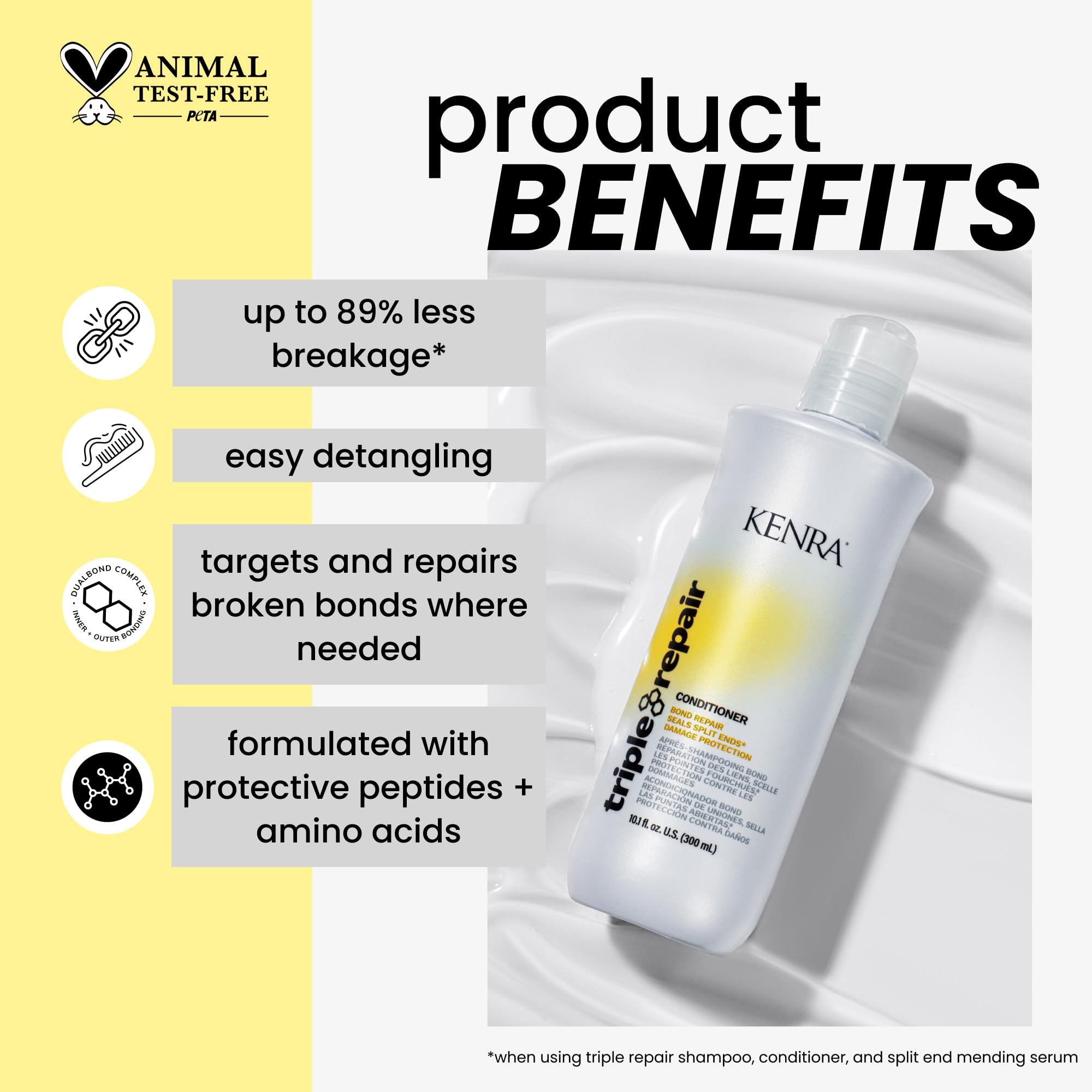 Kenra triple repair pump dispenser highlighting salon-sized convenience benefit