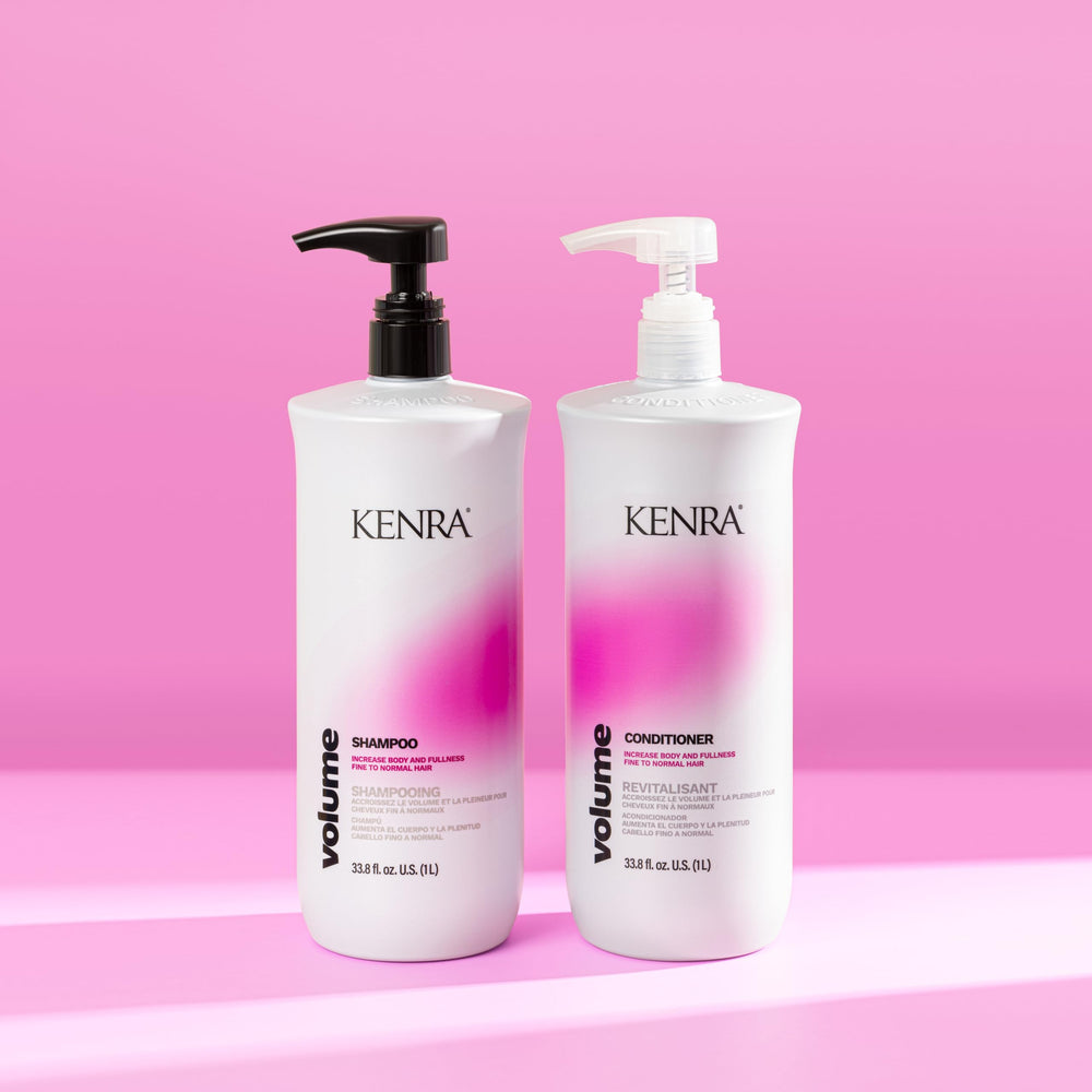 Kenra shampoo in shower environment, suggests gentle cleansing and color safety