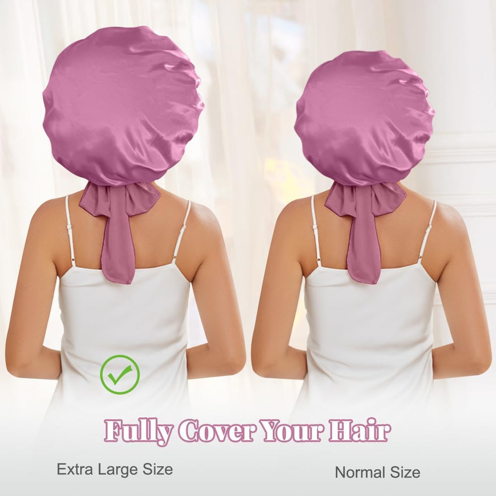 KEPUWAY bonnet on model with braids showing style protection while sleeping
