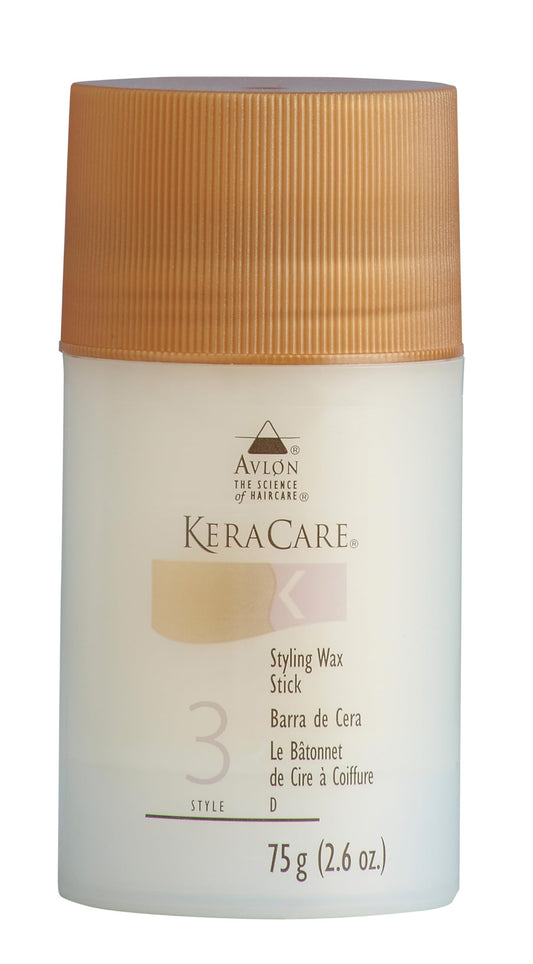 KeraCare hair wax stick front view showing packaging and travel-ready convenience