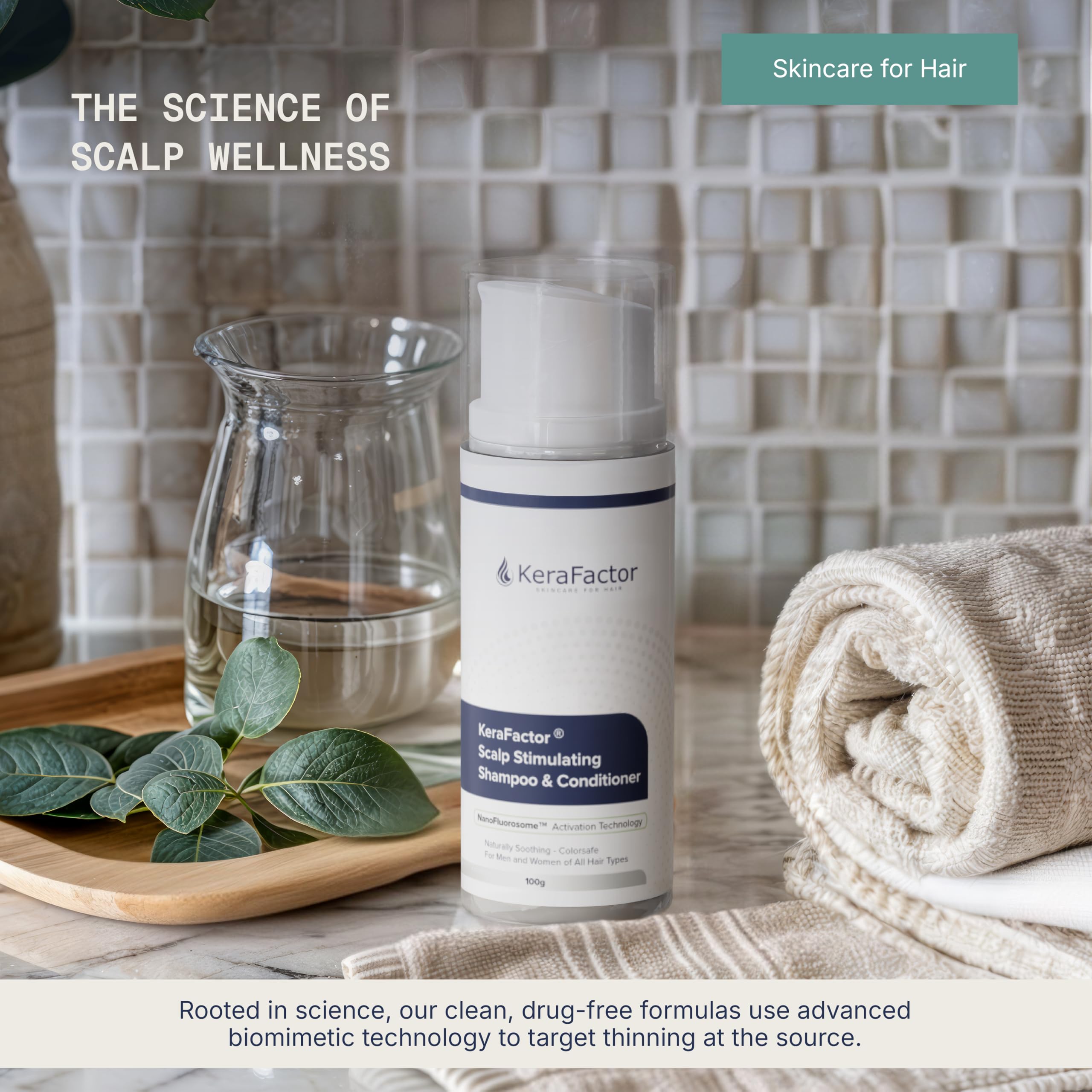 KeraFactor scalp application demo with fingers massaging for exfoliation and circulation
