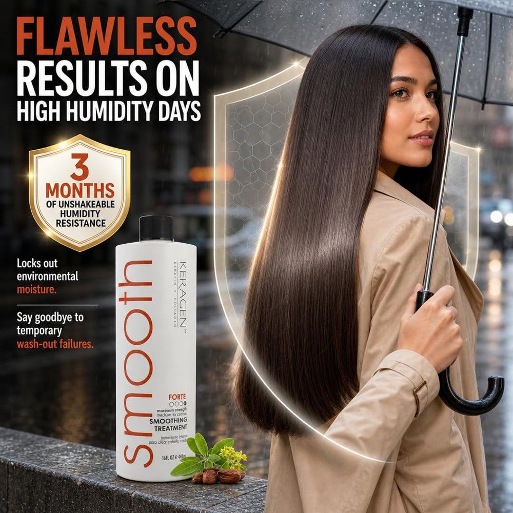 Hand applying KERAGEN Forte to damp hair demonstrating even coverage and control