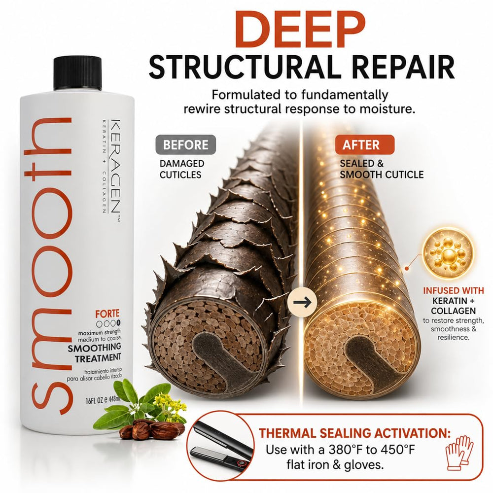 KERAGEN Forte label close-up highlighting sulfate-free claim and active keratin benefits