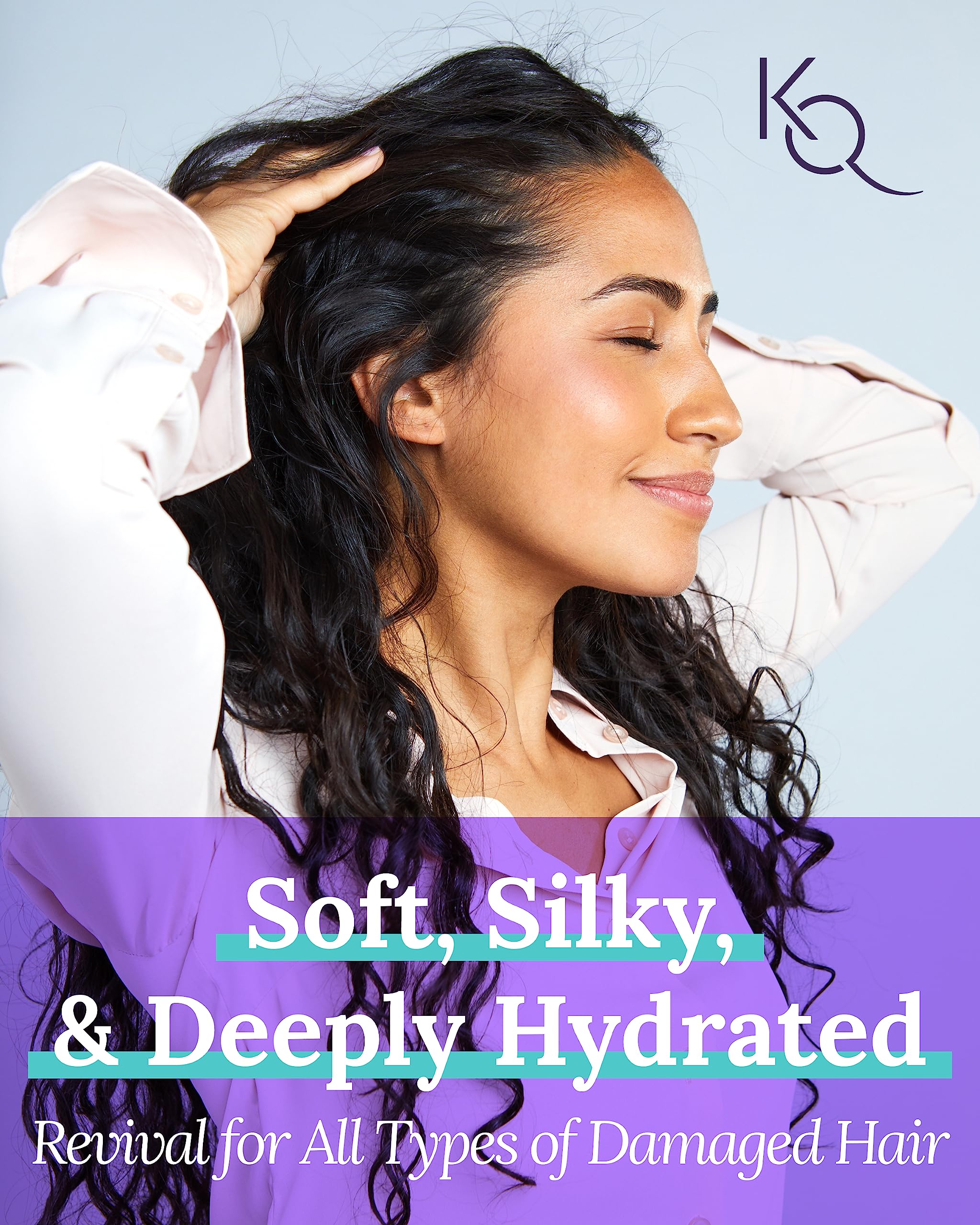 Keranique applied to damp hair to show smoothing and manageability