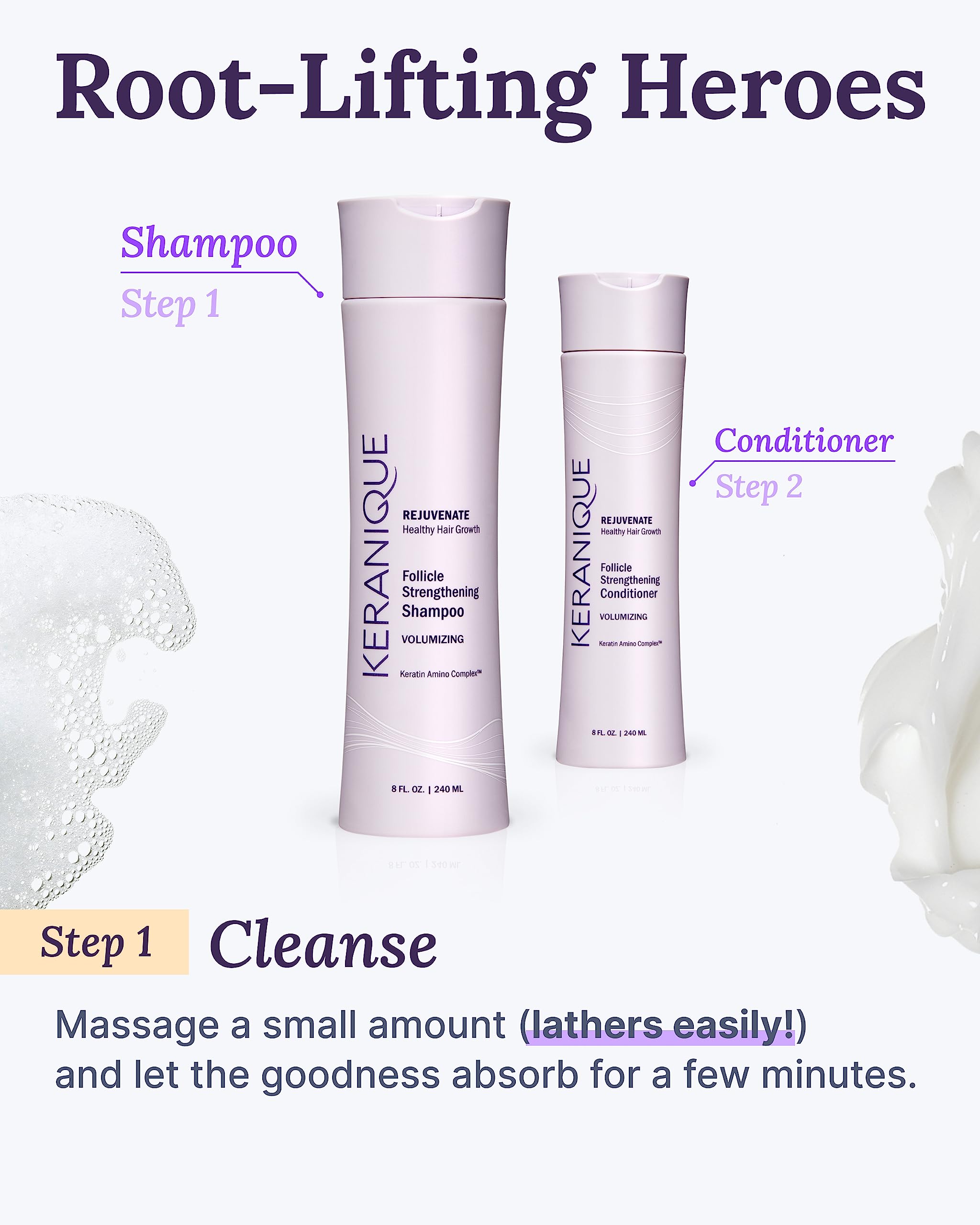 Keranique bottle on bathroom shelf styled to show clean-beauty aesthetic