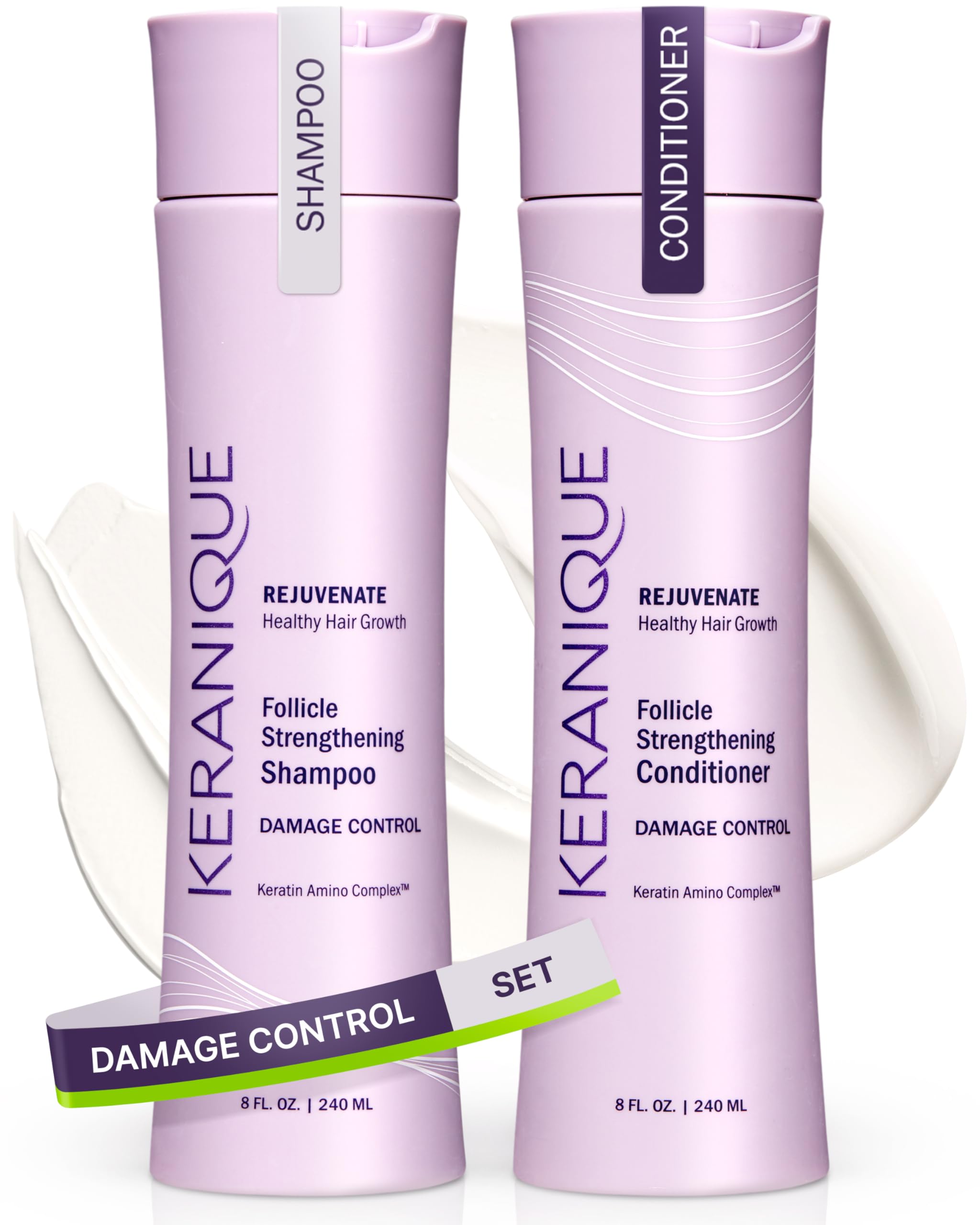 Keranique front packaging showing shampoo and conditioner benefits