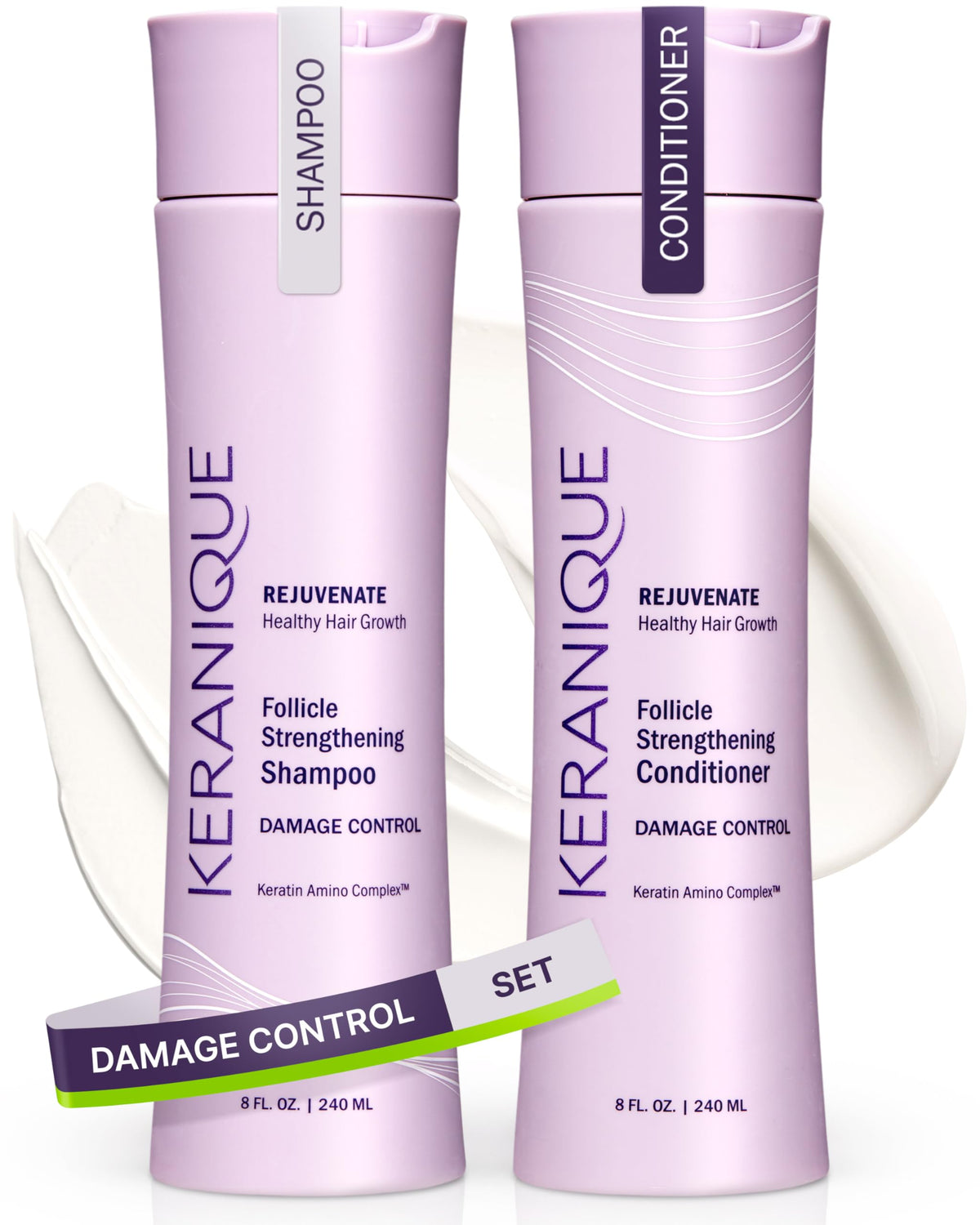 Keranique front packaging showing shampoo and conditioner benefits