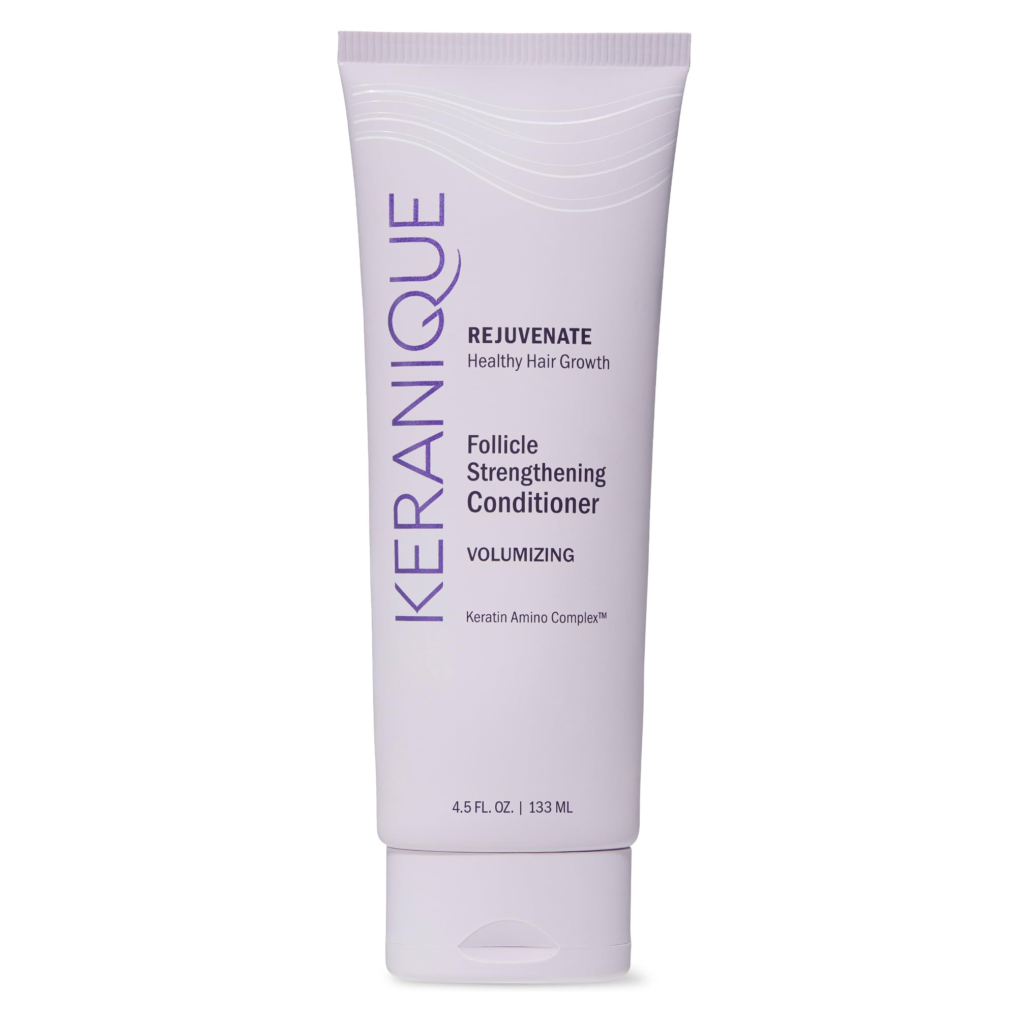 Keranique front packaging showing volumizing conditioner for fuller hair