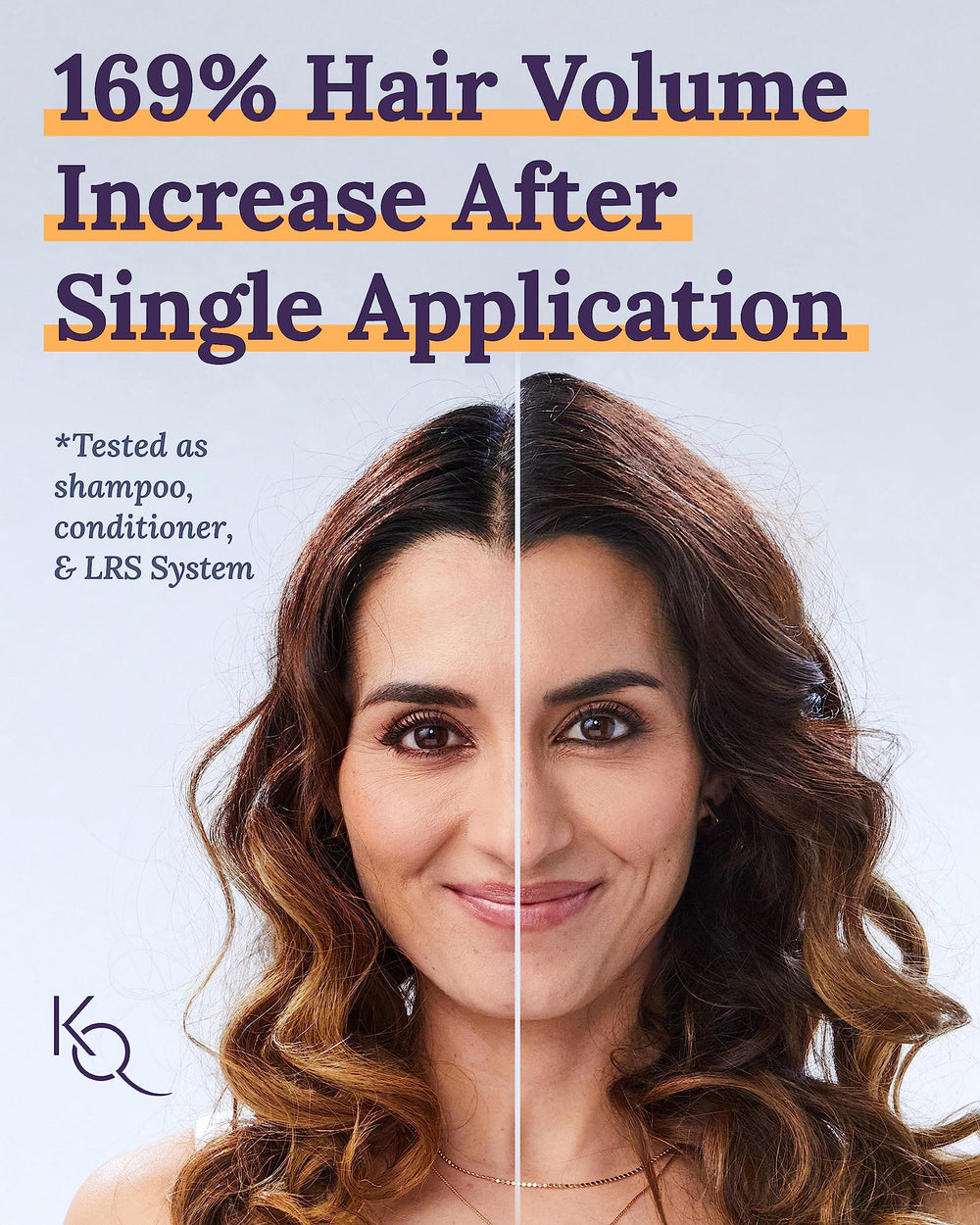 Keranique shampoo bottle close-up highlighting volumizing effect