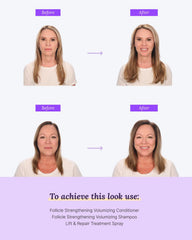 Keranique shampoo applied to hair demonstrating cleansing and volumizing effect