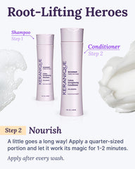 Keranique 4.5 oz bottle held in hand showing compact size and travel-friendly