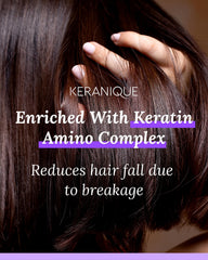 Keranique spray on hair creating textured lift and enhanced body