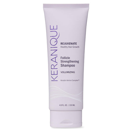 Keranique front bottle showing branding and product purpose for fuller hair