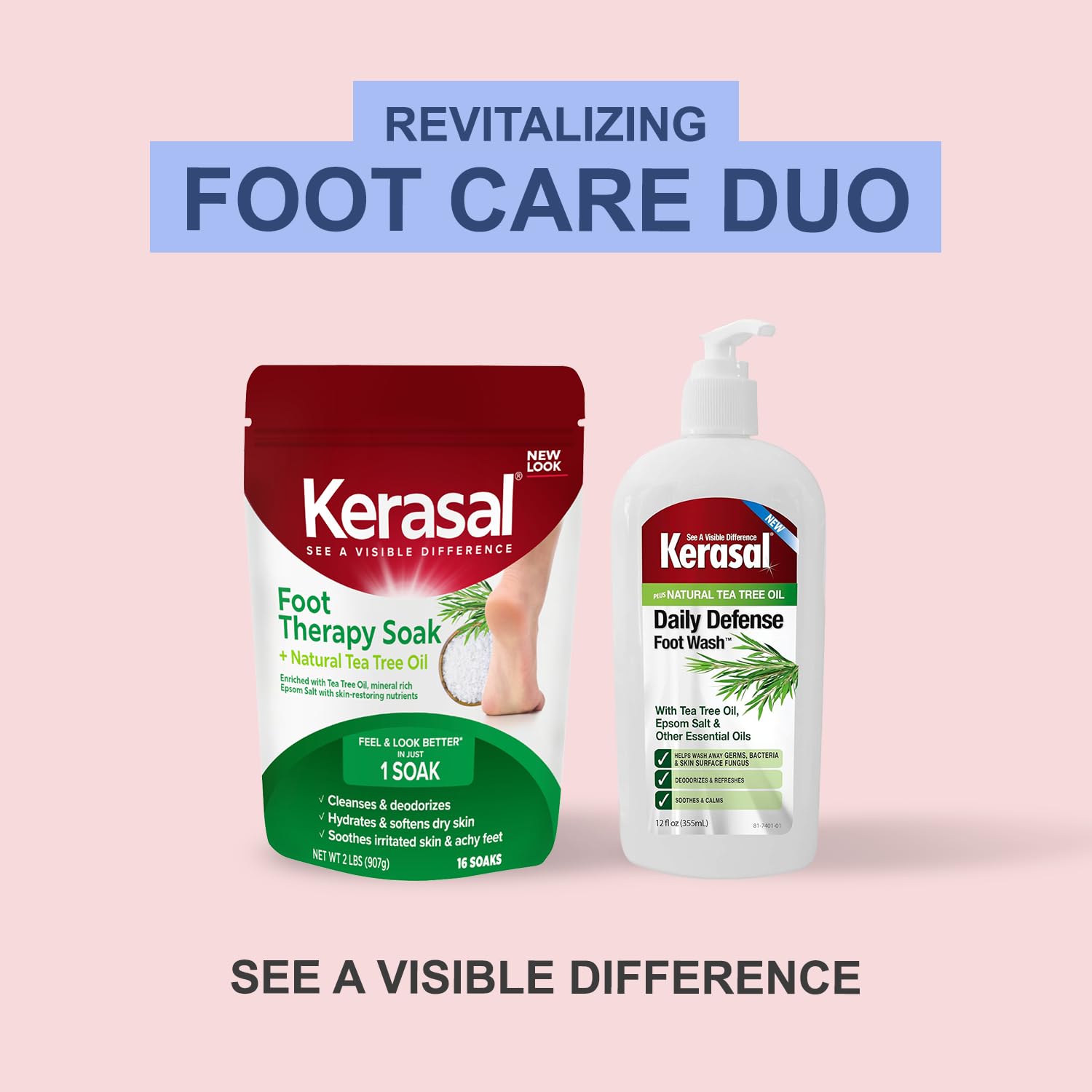 Kerasal before and after feet comparison showing softened skin benefit after soaking