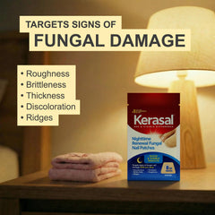 Kerasal patch applied to toenail demonstrating overnight use