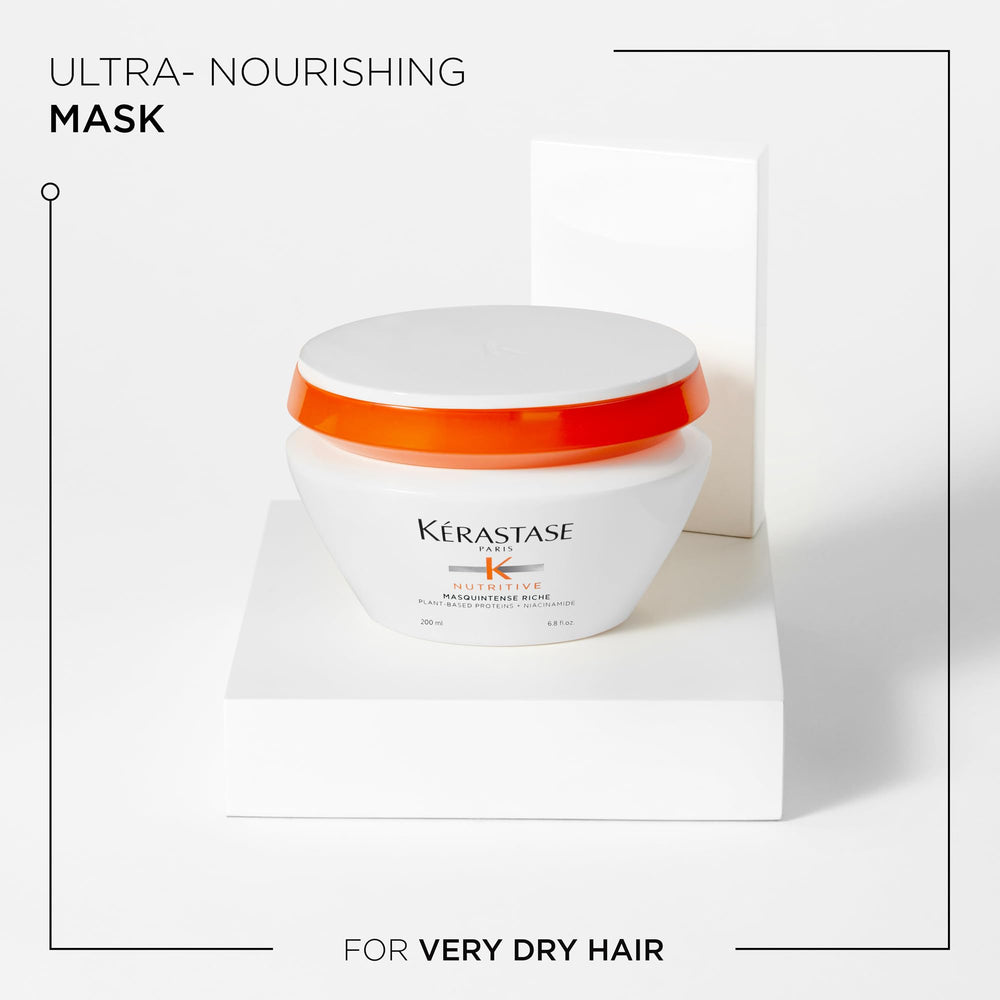 KÉRASTASE applying mask to mid-lengths, shows easy detangling benefit