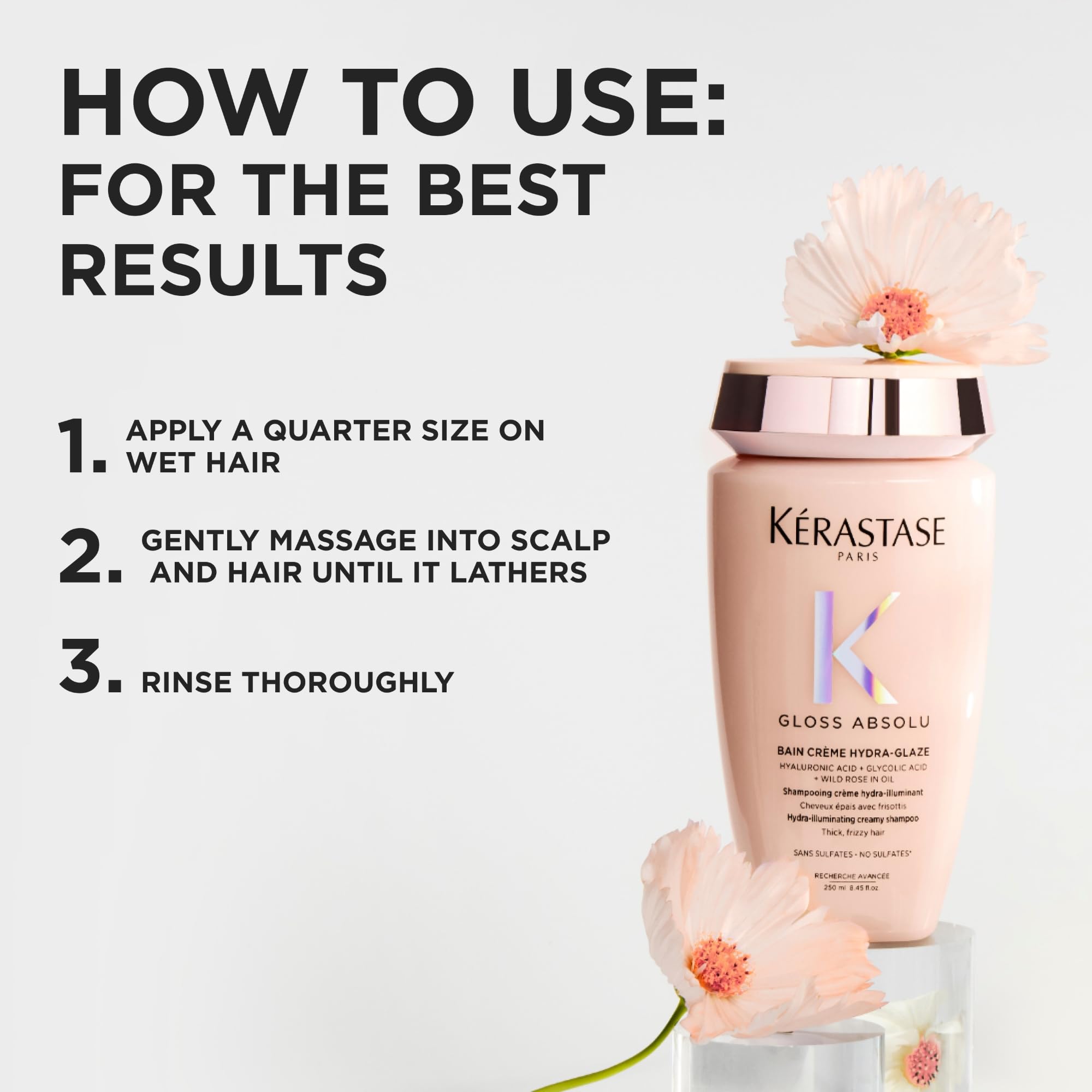KÉRASTASE shampoo applied to wet hair demonstrating in-shower smoothing benefit