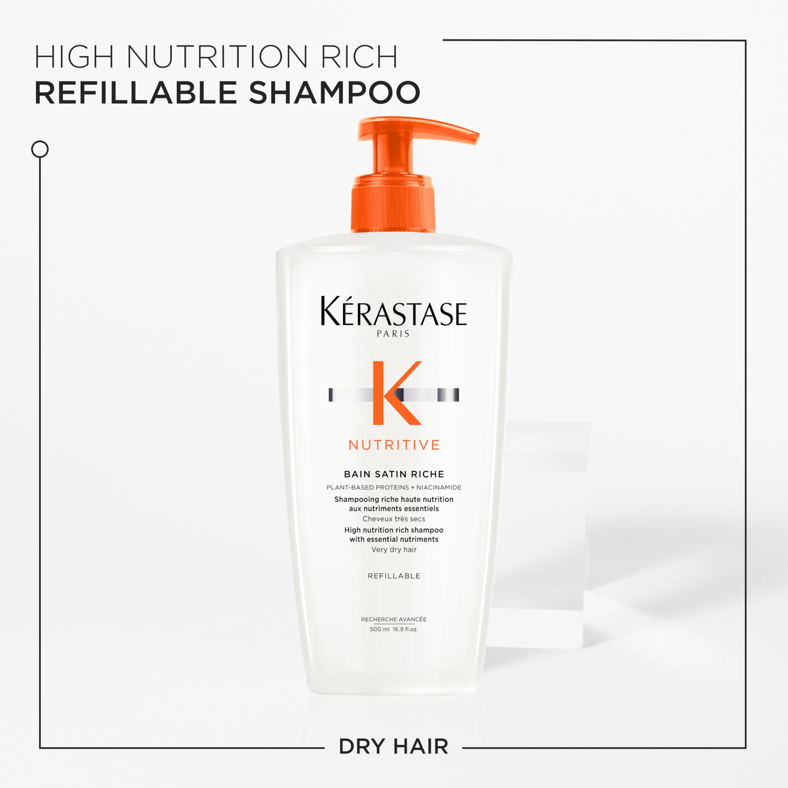 KÉRASTASE refillable bottle highlighting recycled plastic and sustainability benefit