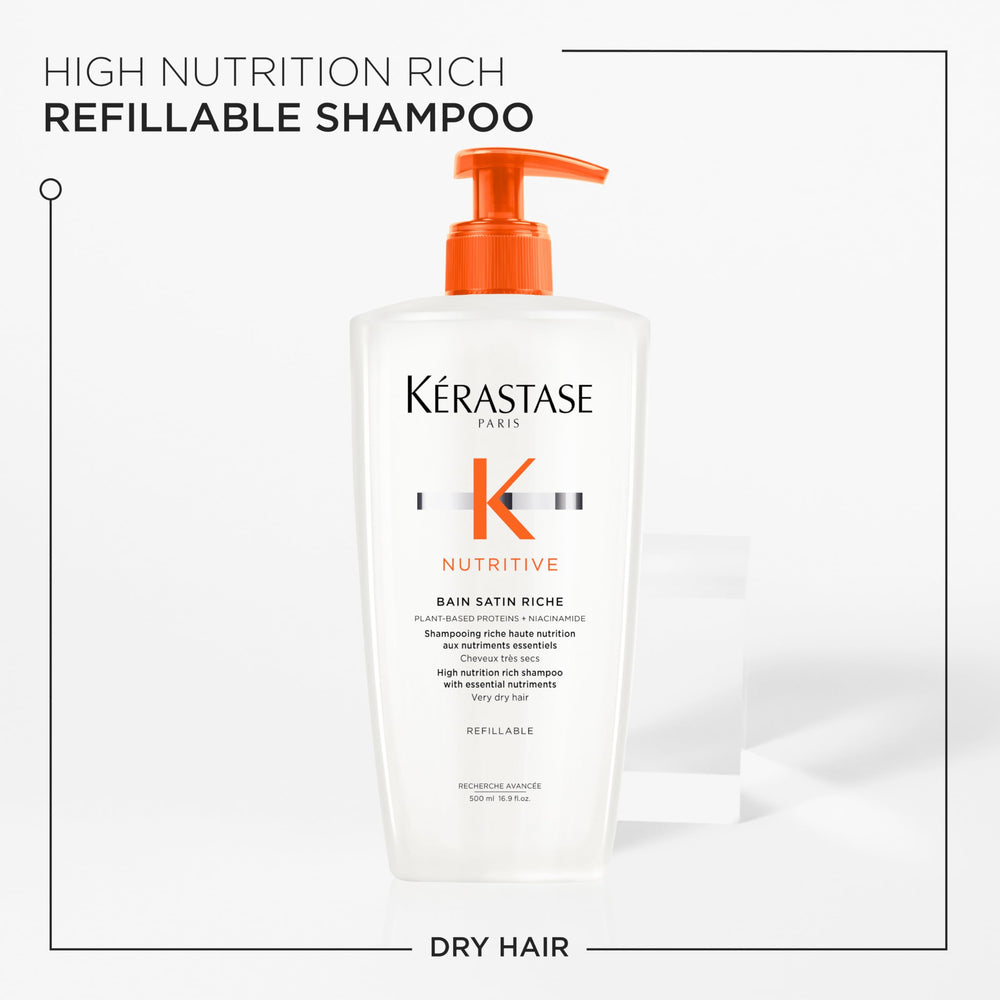 KÉRASTASE refillable bottle highlighting recycled plastic and sustainability benefit