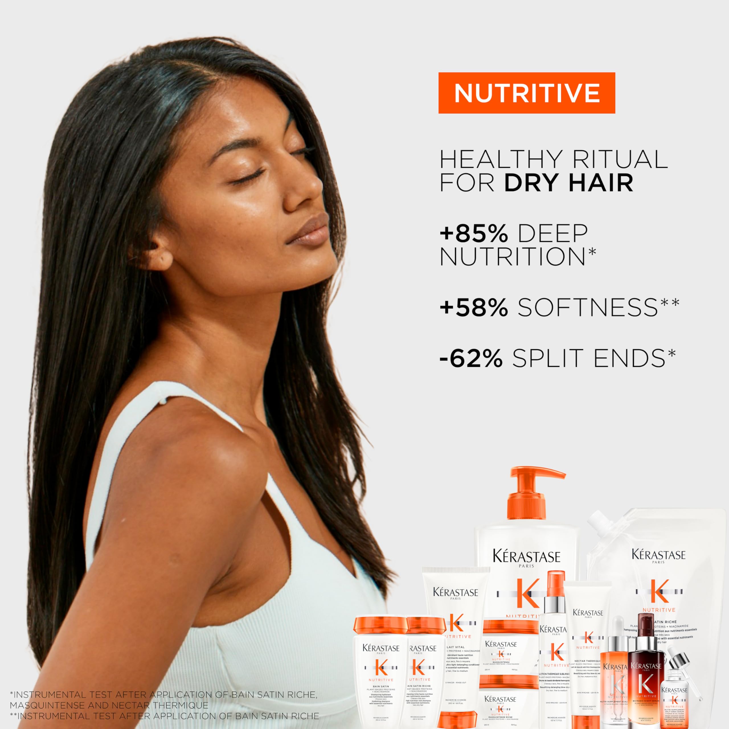 KÉRASTASE bottle staged in bathroom showing salon-quality routine benefit