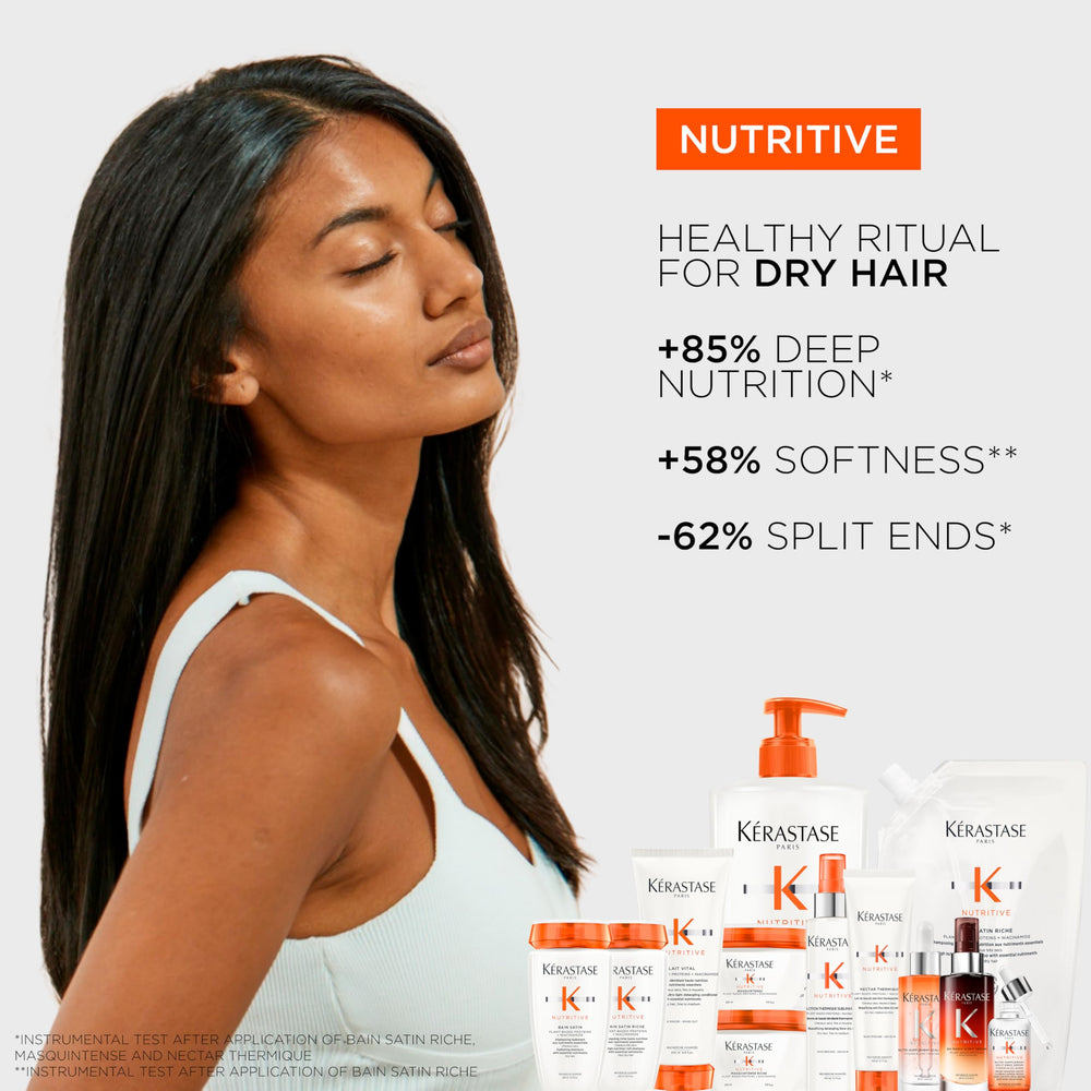 KÉRASTASE bottle staged in bathroom showing salon-quality routine benefit