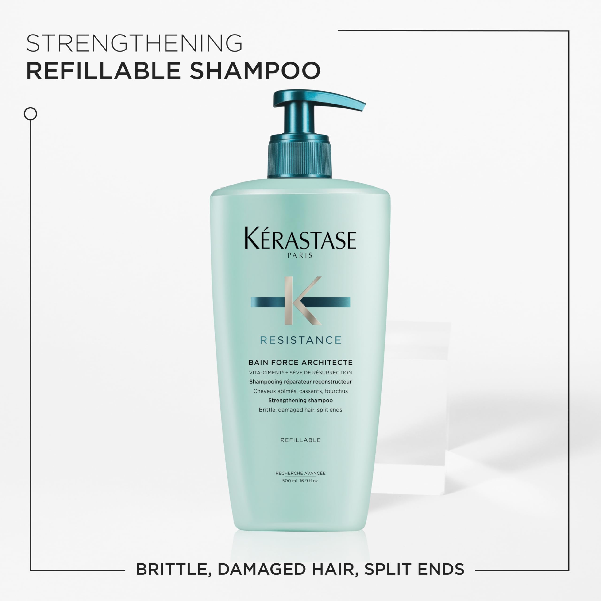 KÉRASTASE back label close-up showing ingredients and usage guidance benefit