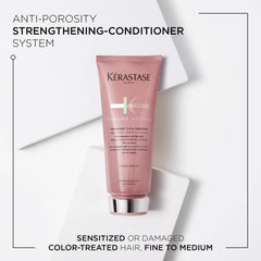 KÉRASTASE back label close-up highlighting ingredients and usage benefits