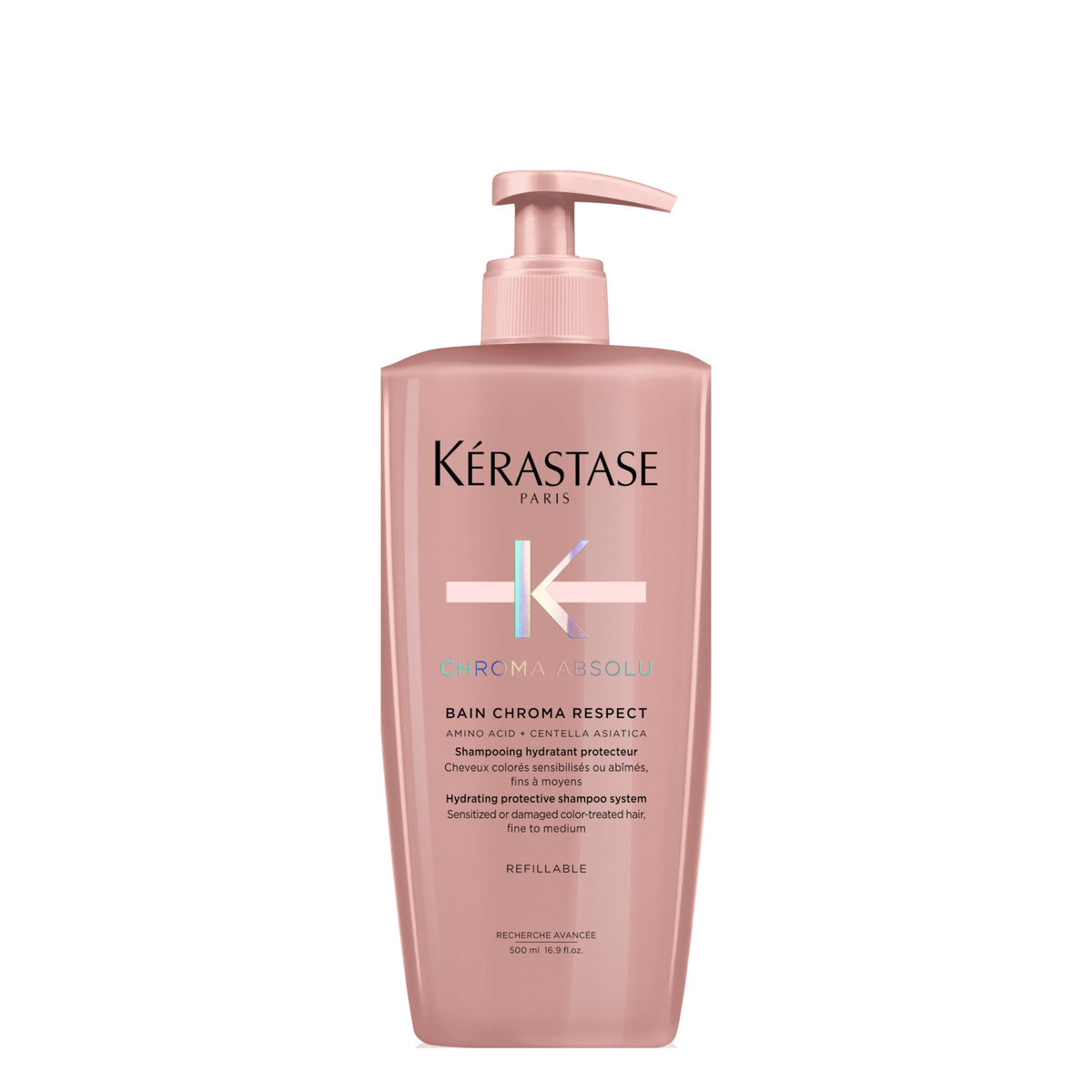 KÉRASTASE front bottle view showing color-care branding and clean design benefit