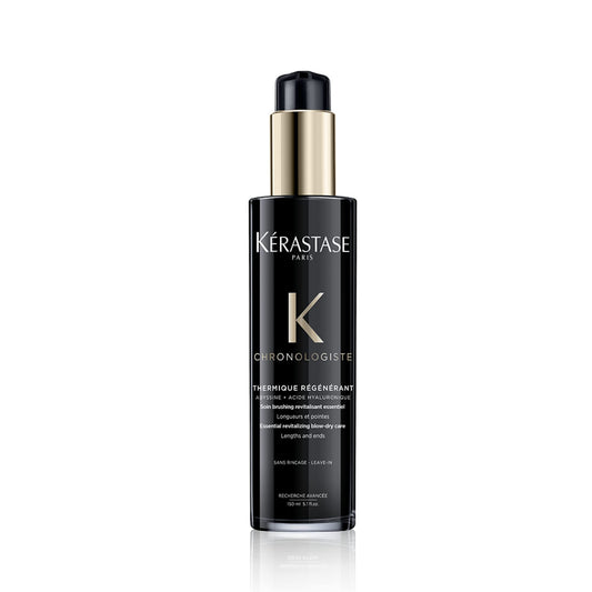 KÉRASTASE bottle front showing Chronologiste serum and luxe design benefit clarity