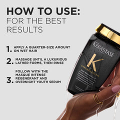 KÉRASTASE bottle held in hand to show size and travel-friendly benefit