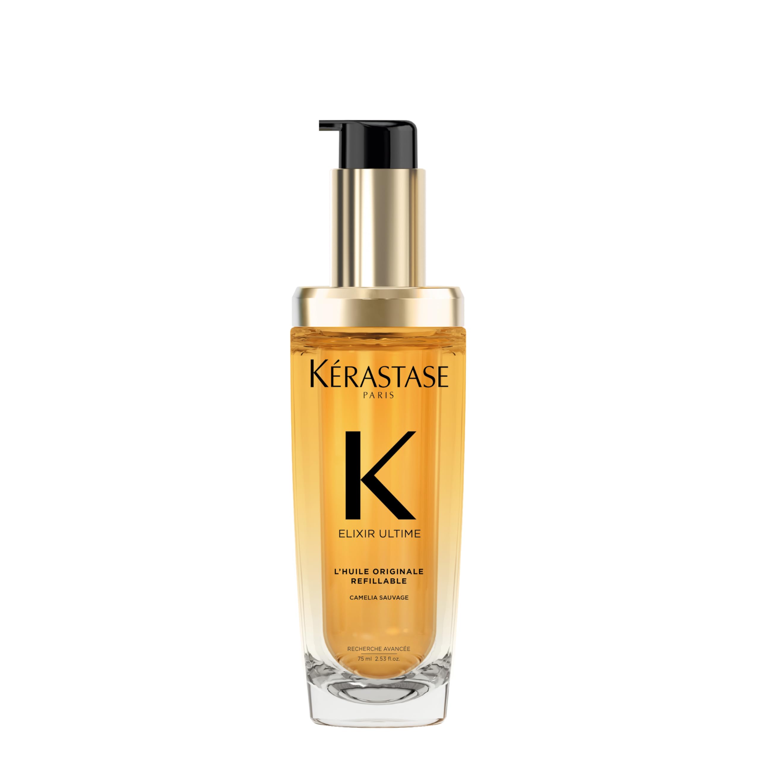 KÉRASTASE front bottle showing sleek refillable design and elegant finish