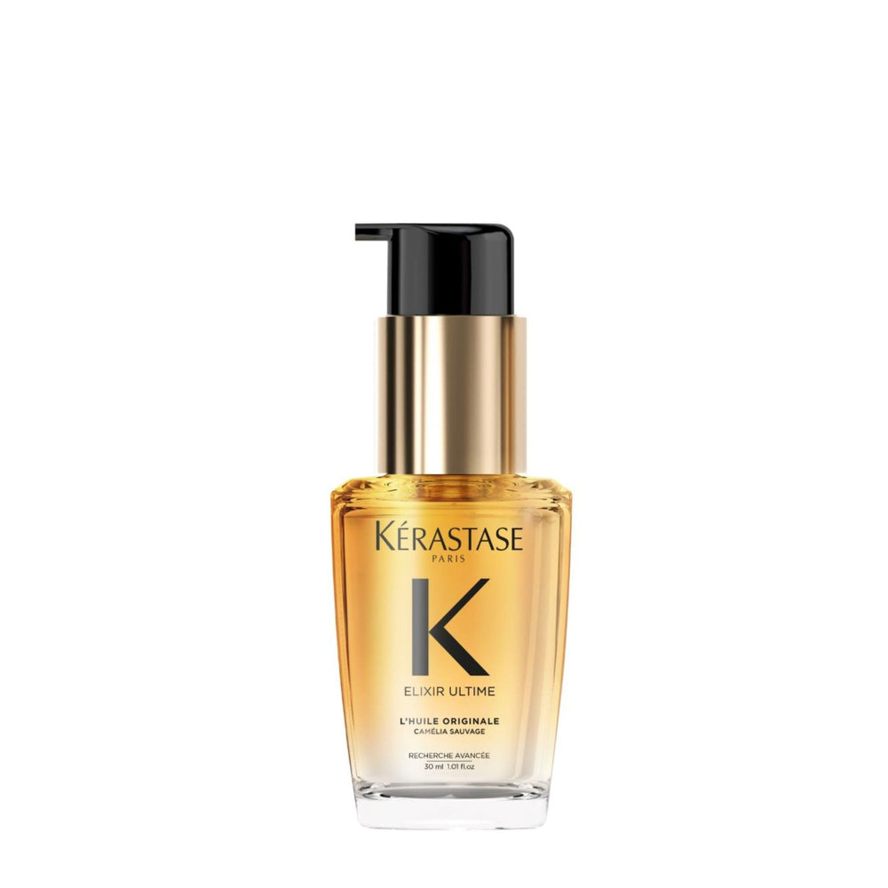 KÉRASTASE front bottle showing refillable travel-size and luxurious shine