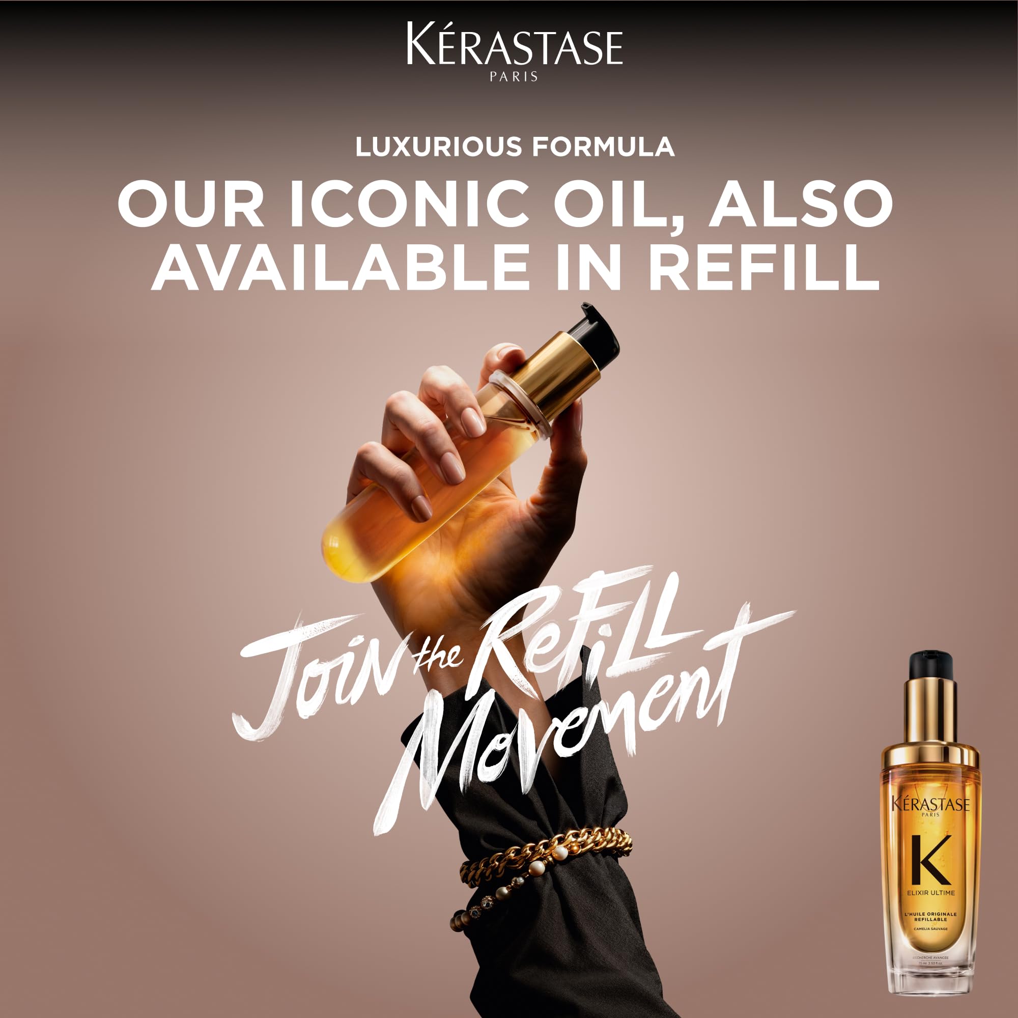 KÉRASTASE on bathroom vanity in lifestyle setting showing styling routine benefit