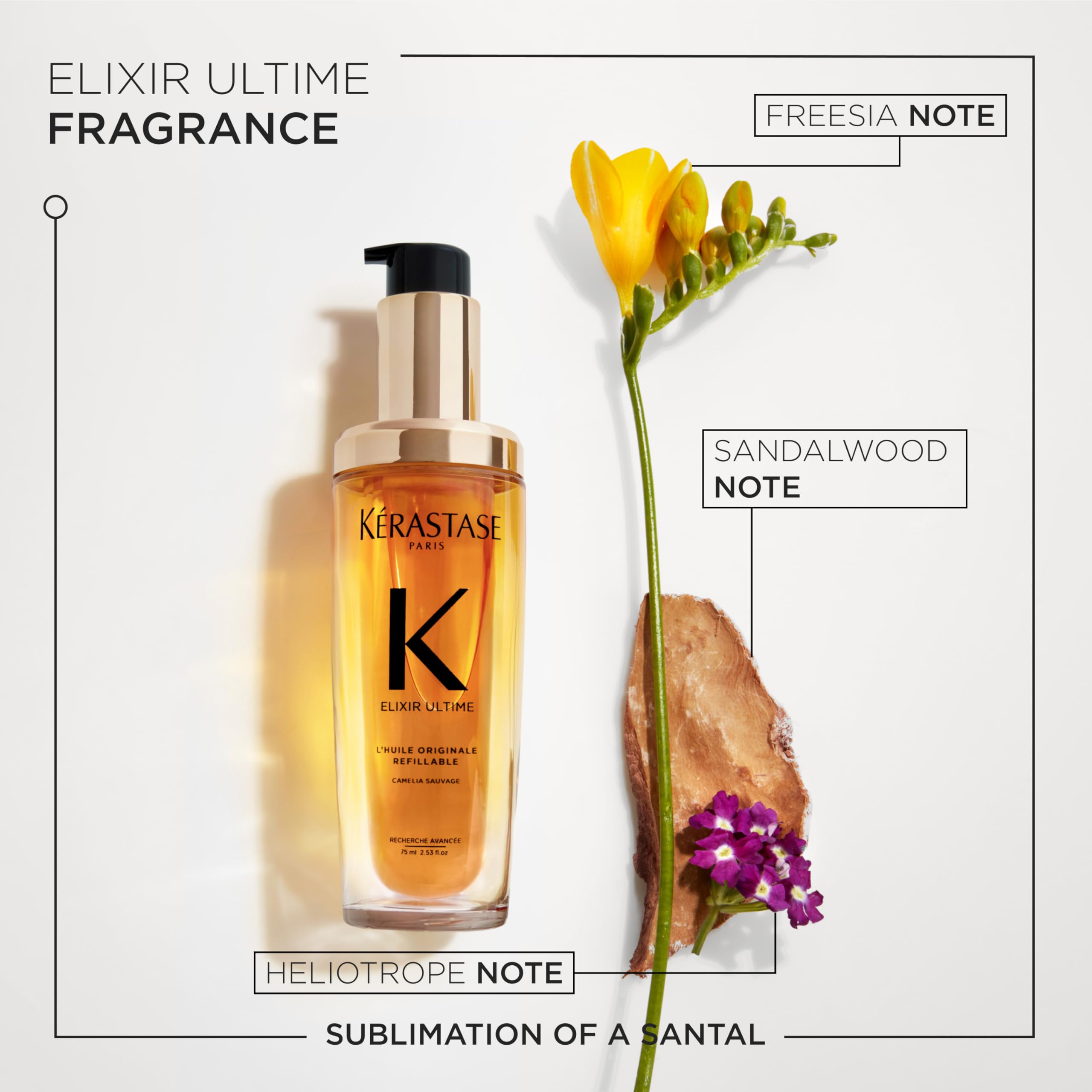 KÉRASTASE in hand for scale showing 2.53 fl oz refill portability benefit